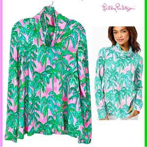 New Lilly Pulitzer Lilshield Palm Tree UPF 50+ Cowlneck Top Sz M